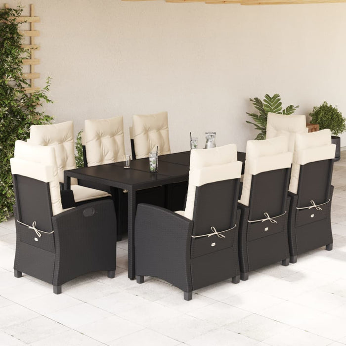 Set mobilier de grădină cu perne, 9 piese, negru, poliratan - WALTI WALTI