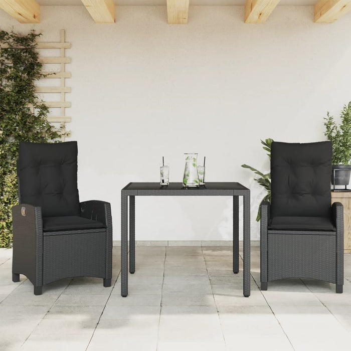 Set mobilier de grădină cu perne, 3 piese, negru, poliratan - WALTI WALTI