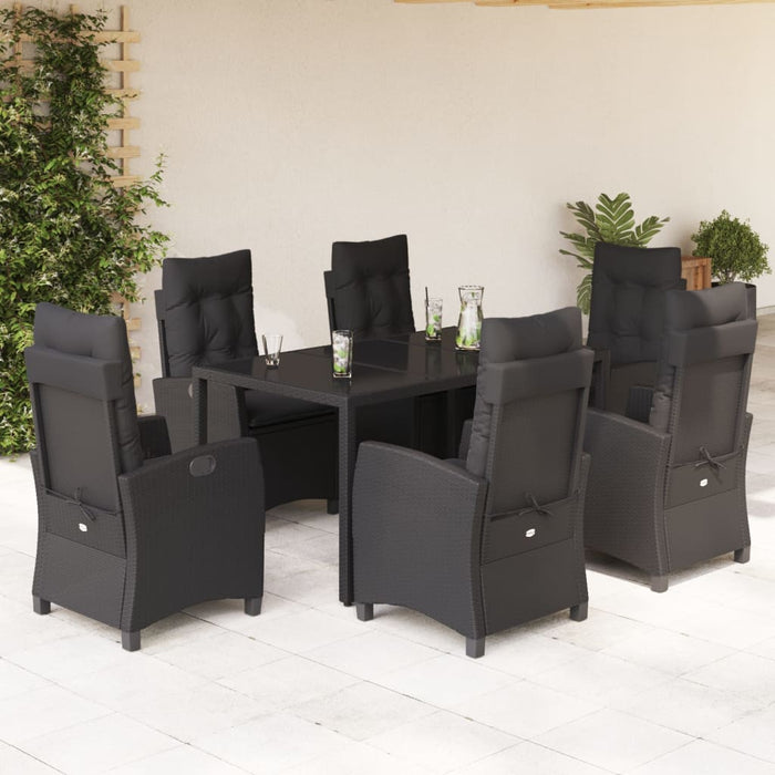 Set mobilier de grădină cu perne, 7 piese, negru, poliratan WALTI