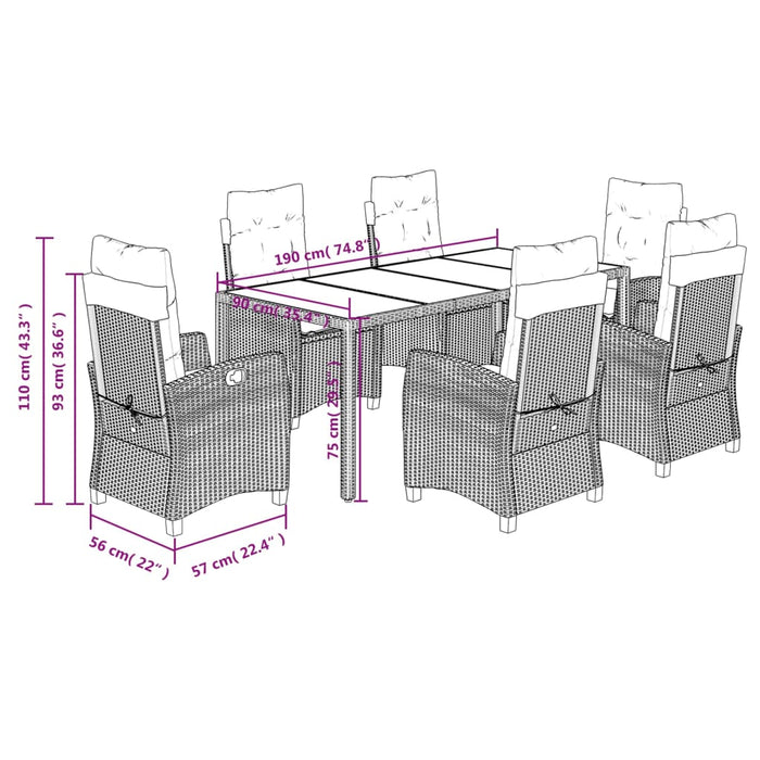 Set mobilier de grădină cu perne, 7 piese, negru, poliratan WALTI