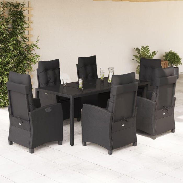 Set mobilier de grădină cu perne, 7 piese, negru, poliratan WALTI