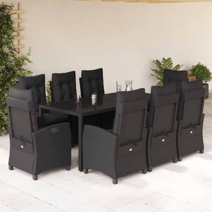 Set mobilier de grădină cu perne, 9 piese, negru, poliratan - WALTI WALTI