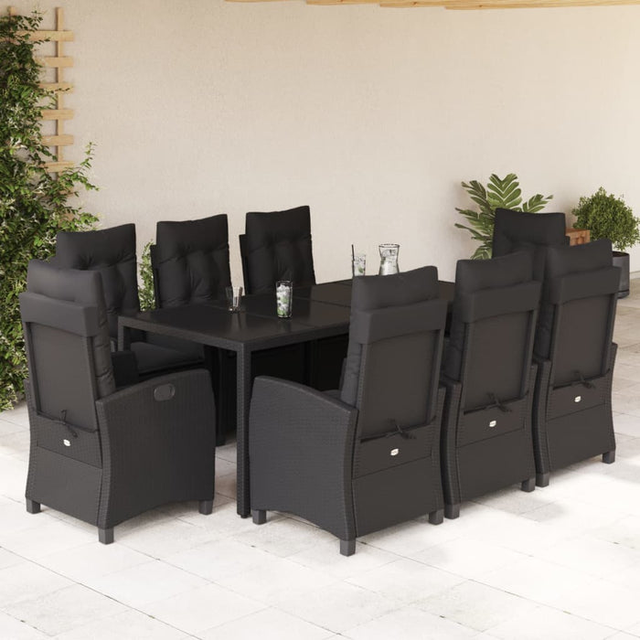Set mobilier de grădină cu perne, 9 piese, negru, poliratan - WALTI WALTI