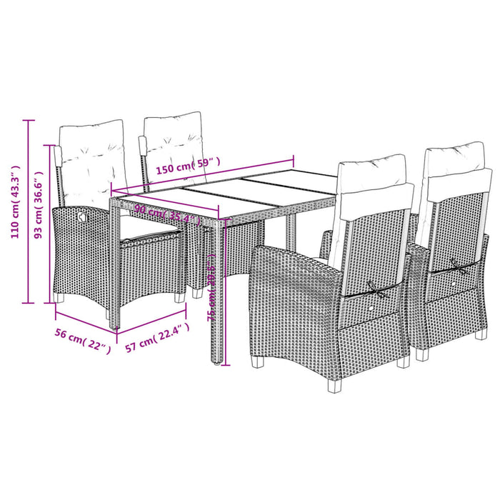 Set mobilier de grădină cu perne, 5 piese, gri, poliratan WALTI
