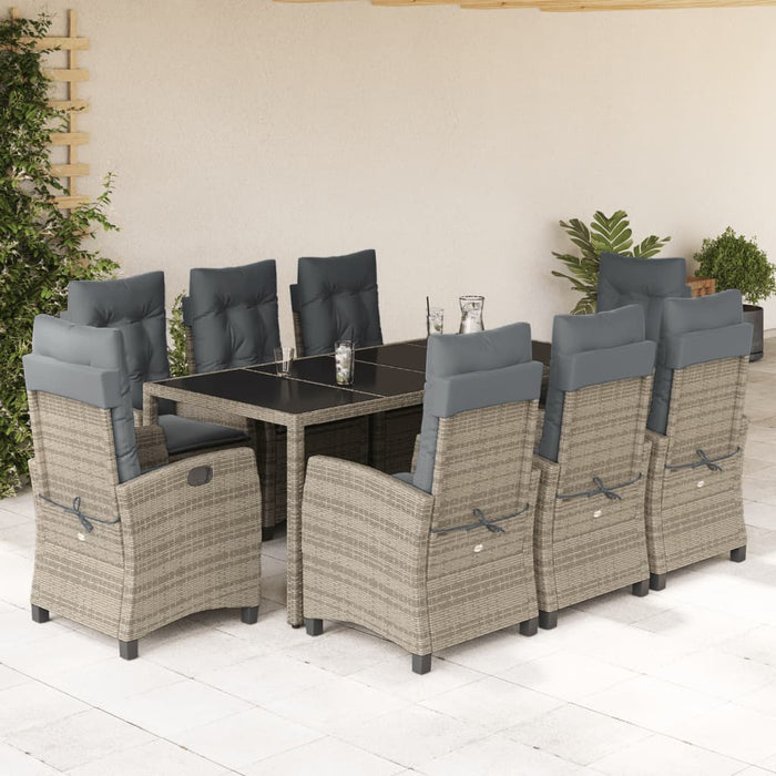 Set mobilier grădină cu perne, 9 piese, gri, poliratan WALTI