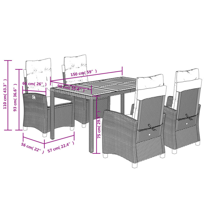 Set mobilier de grădină cu perne, 5 piese, negru, poliratan - WALTI WALTI