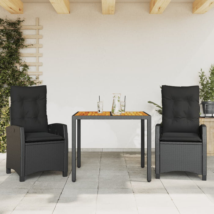 Set mobilier de grădină cu perne, 3 piese, negru, poliratan - WALTI WALTI