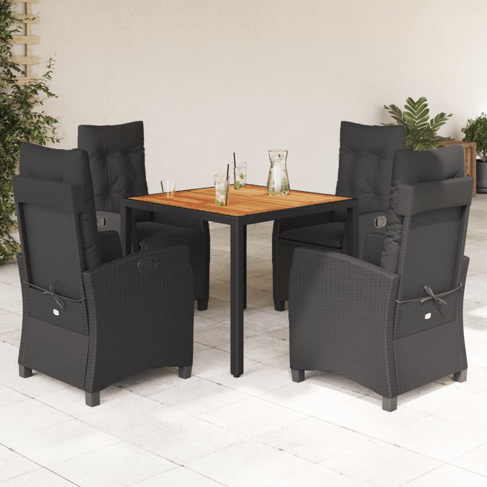 Set mobilier de grădină cu perne, 5 piese, negru, poliratan WALTI