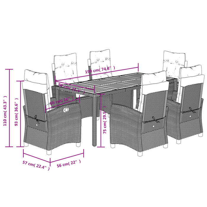 Set mobilier de grădină cu perne, 7 piese, negru, poliratan - WALTI WALTI