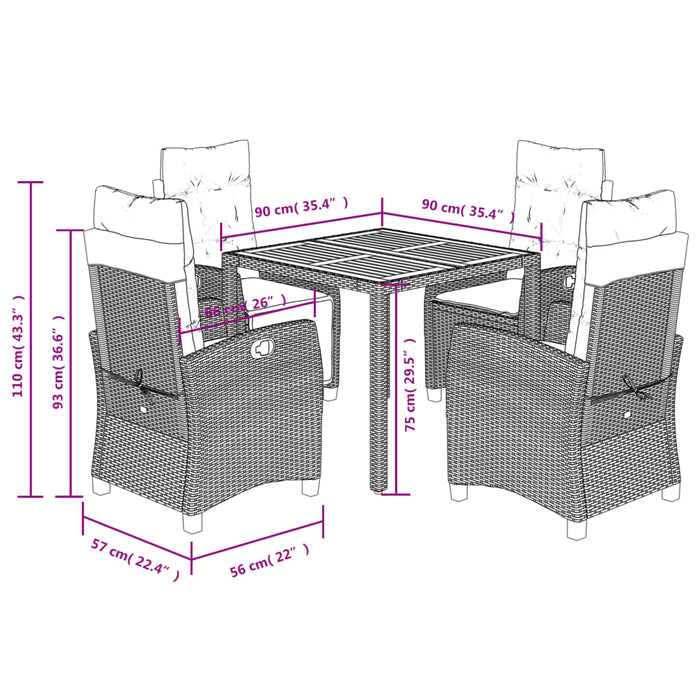 Set mobilier de grădină cu perne, 5 piese, gri, poliratan WALTI