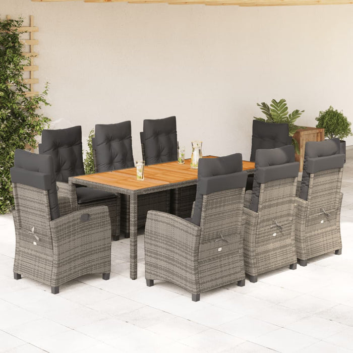 Set mobilier grădină cu perne, 9 piese, gri, poliratan WALTI
