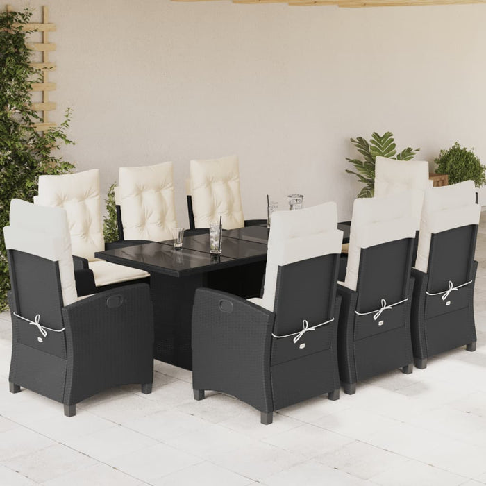 Set mobilier de grădină cu perne, 9 piese, negru, poliratan - WALTI WALTI