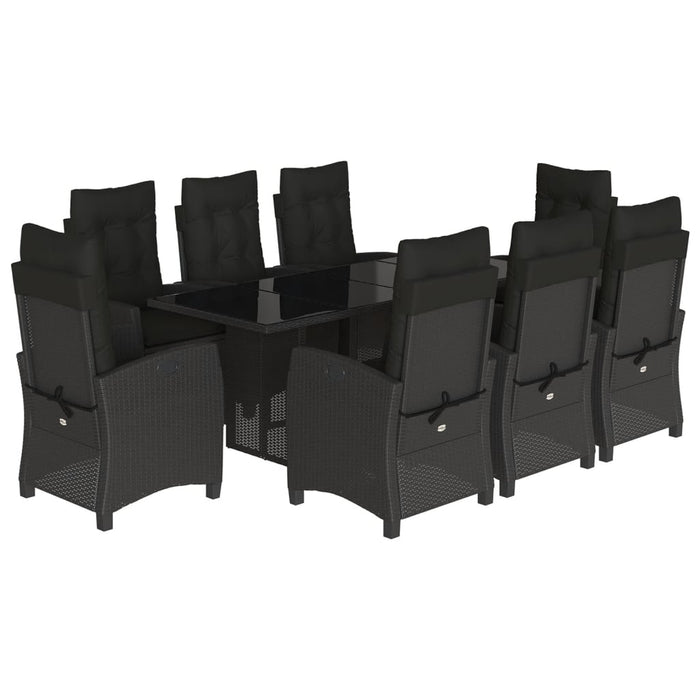 Set mobilier de grădină cu perne, 9 piese, negru, poliratan WALTI