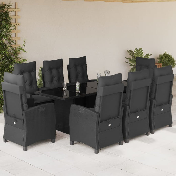 Set mobilier de grădină cu perne, 9 piese, negru, poliratan WALTI