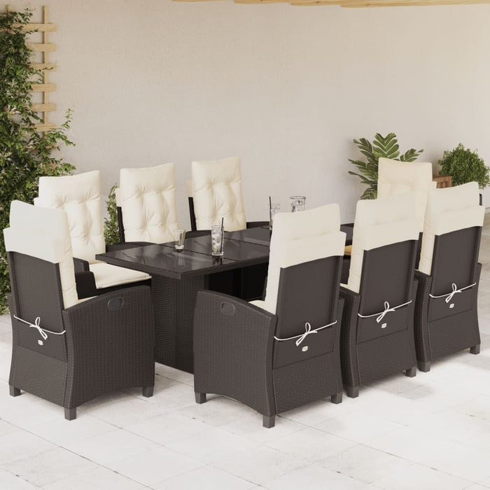 Set mobilier de grădină cu perne, 9 piese, maro, poliratan WALTI