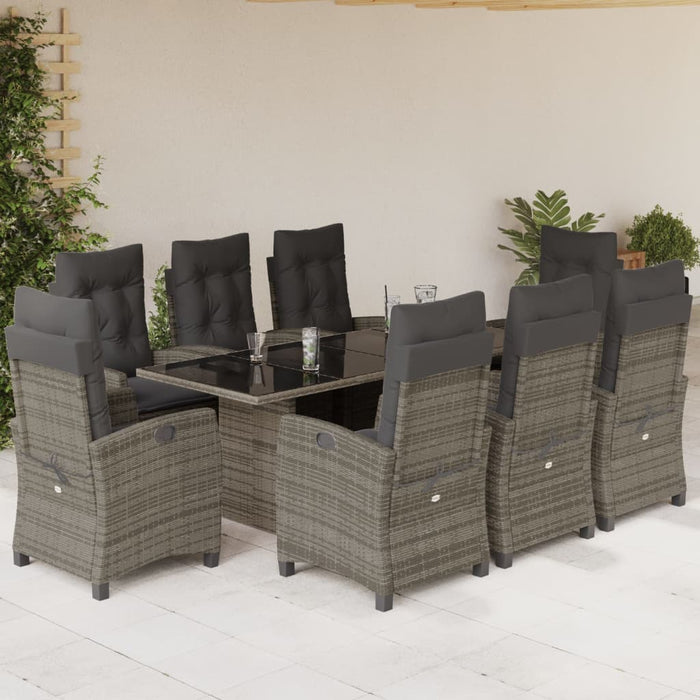 Set mobilier grădină cu perne, 9 piese, gri, poliratan - WALTI WALTI