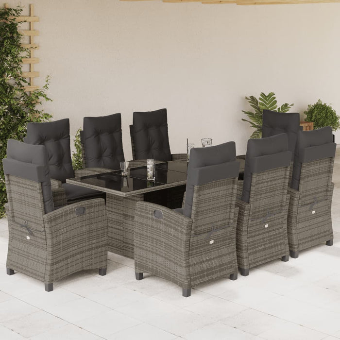 Set mobilier grădină cu perne, 9 piese, gri, poliratan - WALTI WALTI