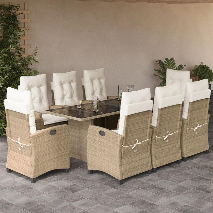 Set de masă pentru grădină, 9 piese, cu perne, bej, poliratan - WALTI WALTI