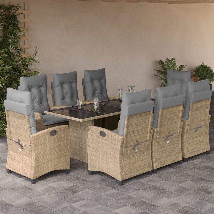 Set de masă pentru grădină, 9 piese, cu perne, bej, poliratan WALTI
