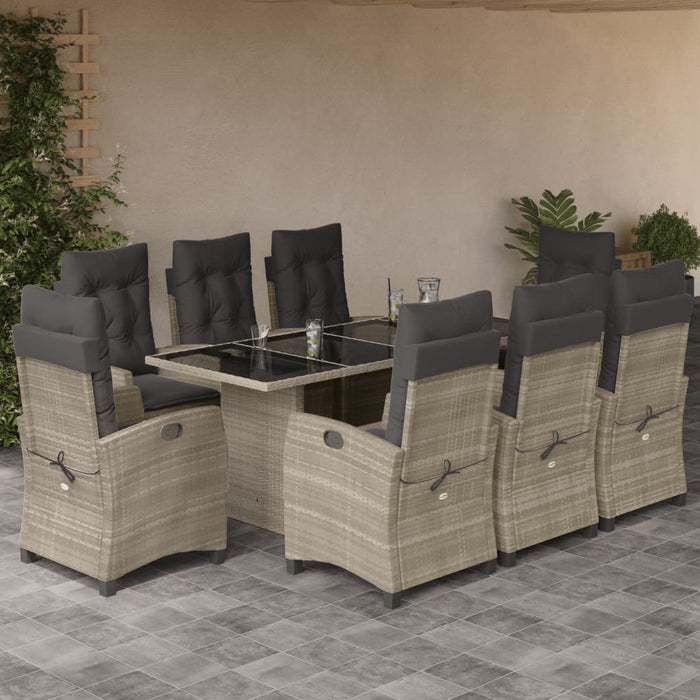 Set mobilier grădină cu perne, 9 piese, gri deschis, poliratan - WALTI WALTI