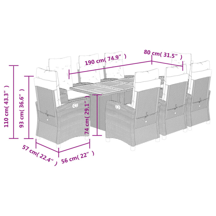 Set mobilier de grădină cu perne, 9 piese, negru, poliratan - WALTI WALTI