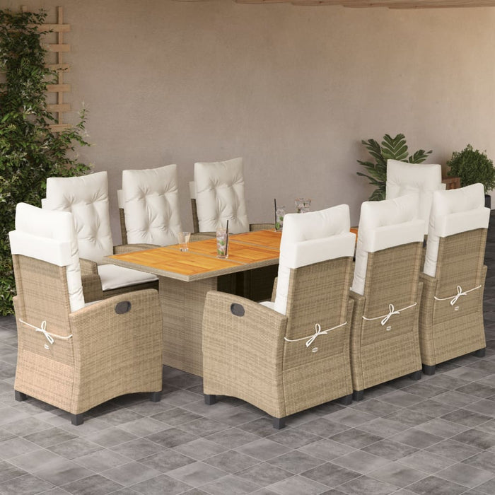 Set de masă pentru grădină, 9 piese, cu perne, bej, poliratan WALTI