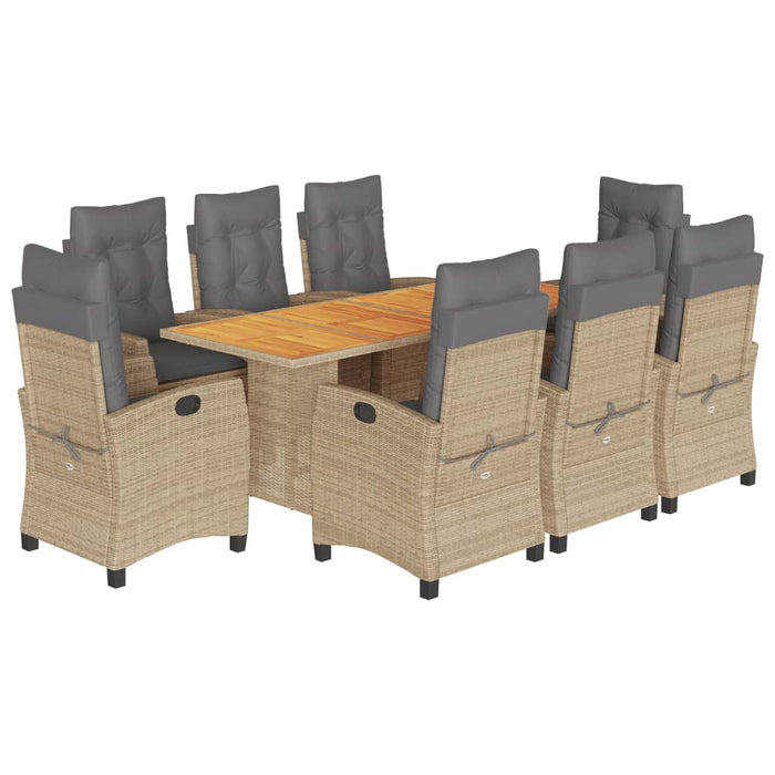 Set de masă pentru grădină, 9 piese, cu perne, bej, poliratan - WALTI WALTI