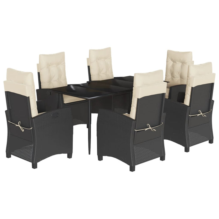 Set mobilier de grădină cu perne, 7 piese, negru, poliratan WALTI