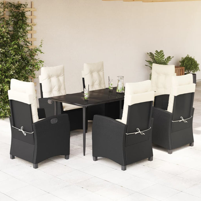 Set mobilier de grădină cu perne, 7 piese, negru, poliratan WALTI