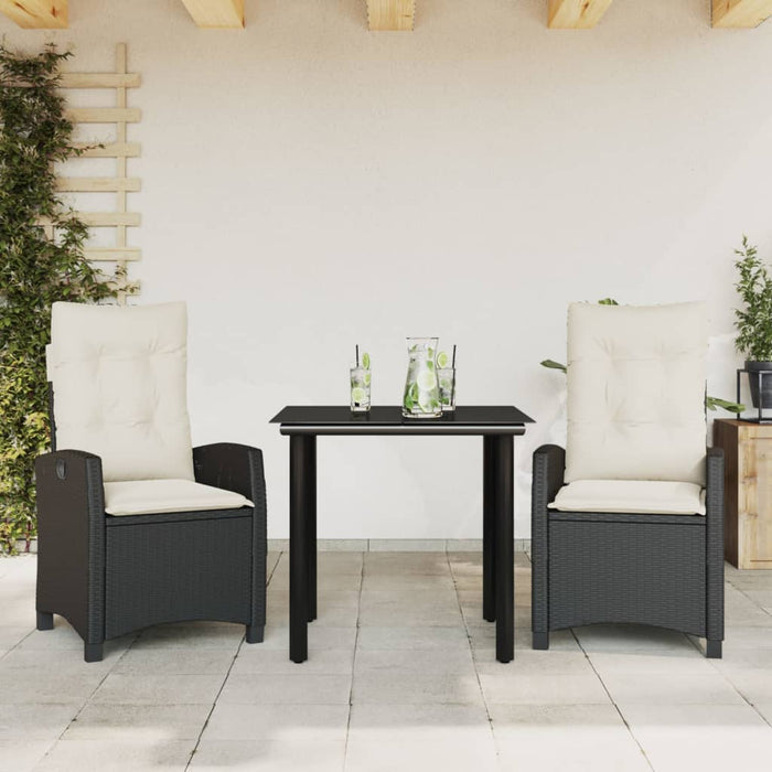 Set mobilier de grădină cu perne, 3 piese, negru, poliratan - WALTI WALTI
