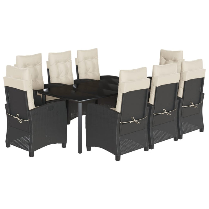Set mobilier de grădină cu perne, 9 piese, negru, poliratan WALTI
