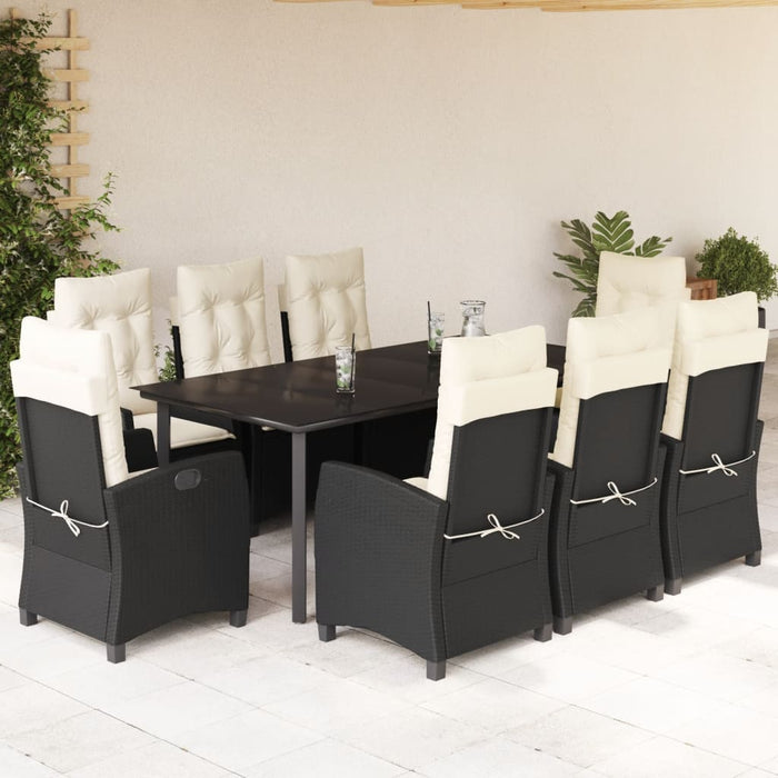 Set mobilier de grădină cu perne, 9 piese, negru, poliratan WALTI
