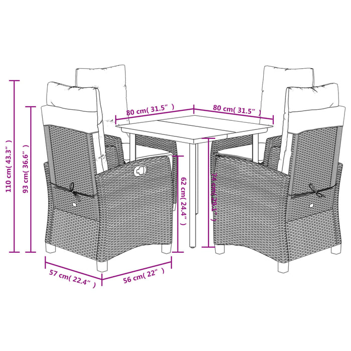 Set mobilier de grădină cu perne, 5 piese, negru, poliratan - WALTI WALTI