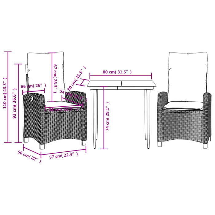 Set mobilier de grădină cu perne, 3 piese, maro, poliratan - WALTI WALTI