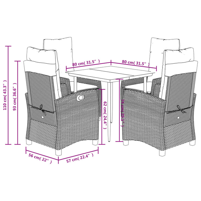 Set mobilier de grădină, 5 piese, cu perne, maro, poliratan - WALTI WALTI