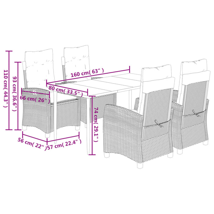 Set mobilier de grădină, 5 piese, cu perne, maro, poliratan - WALTI WALTI