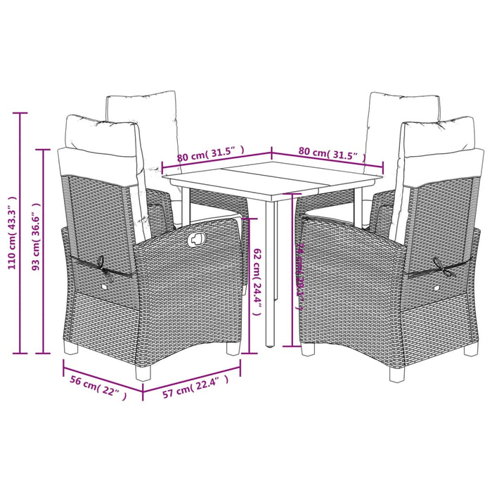 Set mobilier de grădină, 5 piese, cu perne, maro, poliratan - WALTI WALTI