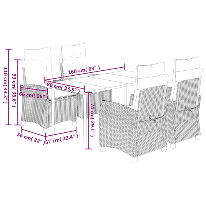 Set mobilier de grădină cu perne, 5 piese, gri, poliratan WALTI