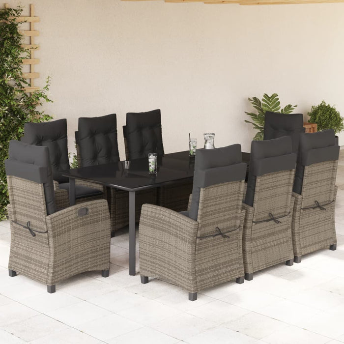 Set mobilier grădină cu perne, 9 piese, gri, poliratan - WALTI WALTI