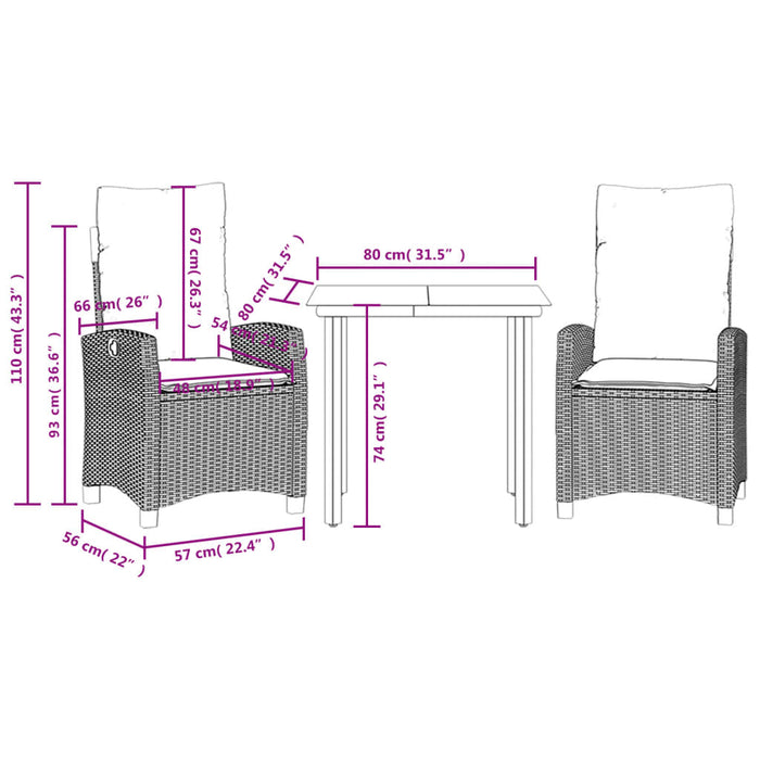 Set mobilier de grădină cu perne, 3 piese, bej, poliratan - WALTI WALTI