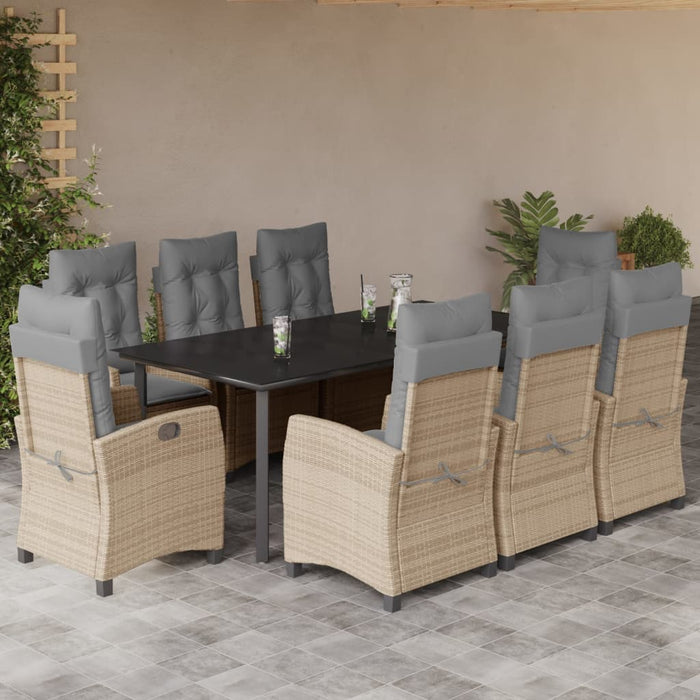 Set de masă pentru grădină, 9 piese, cu perne, bej, poliratan - WALTI WALTI