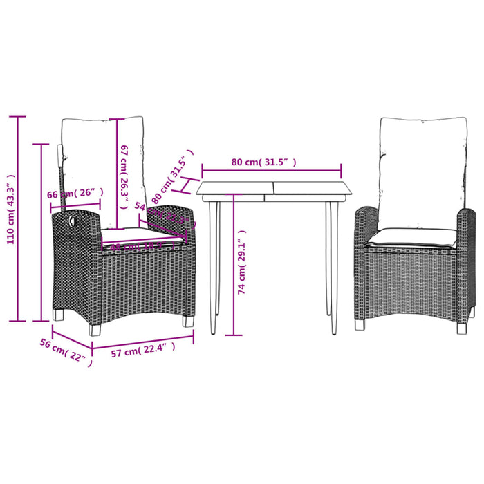 Set mobilier de grădină cu perne, 3 piese,gri deschis,poliratan - WALTI WALTI