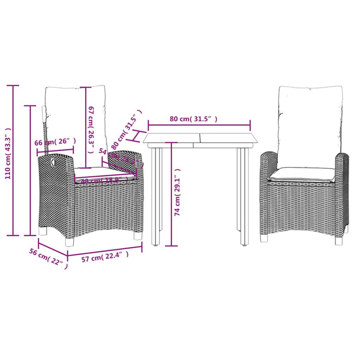 Set mobilier de grădină cu perne, 3 piese,gri deschis,poliratan - WALTI WALTI