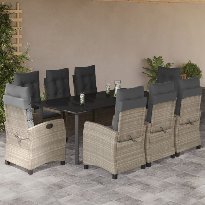 Set mobilier grădină cu perne, 9 piese, gri deschis, poliratan - WALTI WALTI