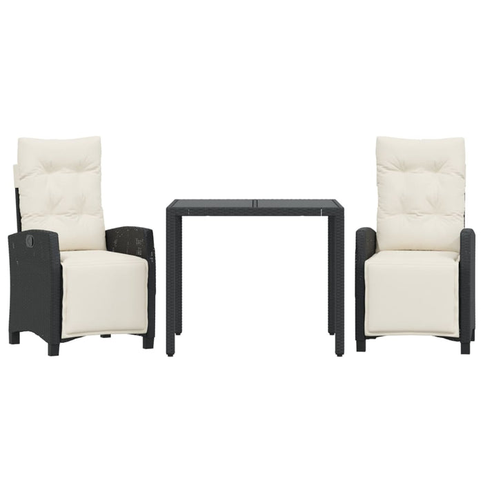 Set mobilier de grădină cu perne, 3 piese, negru, poliratan WALTI