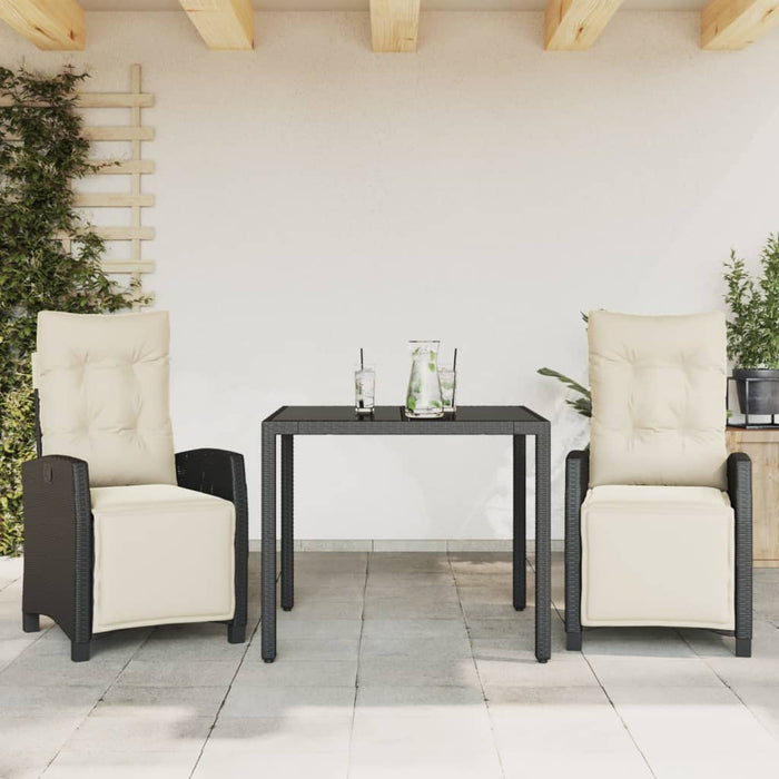 Set mobilier de grădină cu perne, 3 piese, negru, poliratan WALTI