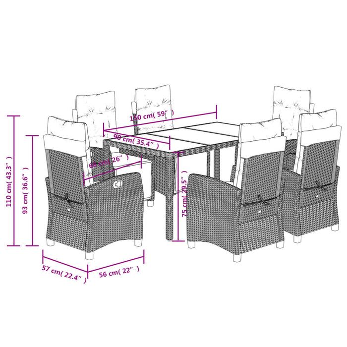 Set mobilier de grădină cu perne, 7 piese, negru, poliratan WALTI