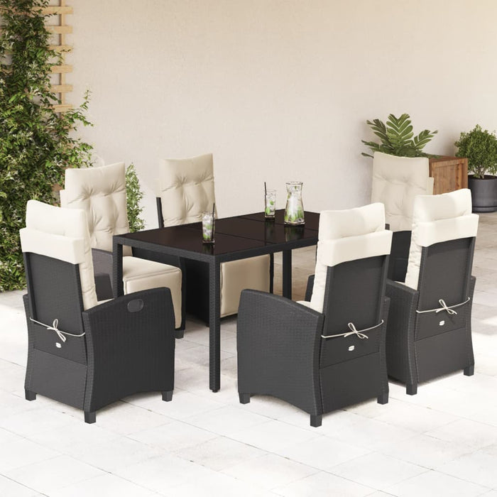 Set mobilier de grădină cu perne, 7 piese, negru, poliratan WALTI