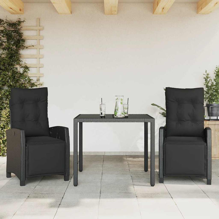 Set mobilier de grădină cu perne, 3 piese, negru, poliratan - WALTI WALTI