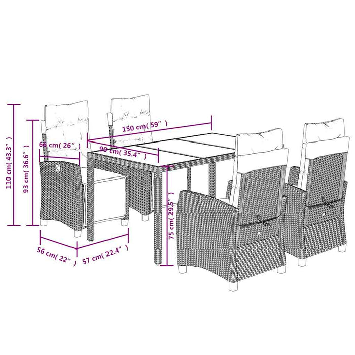 Set mobilier de grădină cu perne, 5 piese, negru, poliratan - WALTI WALTI